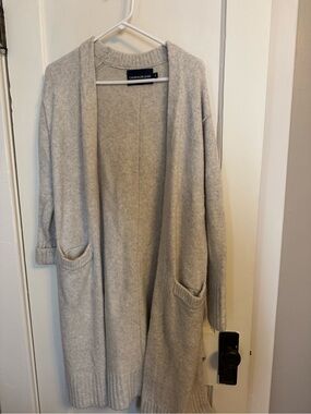 Calvin Klein Jeans Light Cream Open-Front Long Cardigan with Pockets
